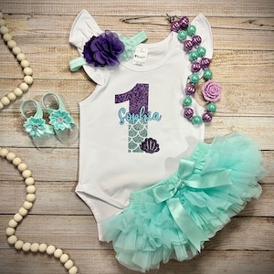 Baby Girl Mermaid 1st Birthday Outfit,  Mermaid tutu, Mermaid Birthday Shirt, 1st Birthday Girl, Cake Smash Outfit, First Birthday Outfit