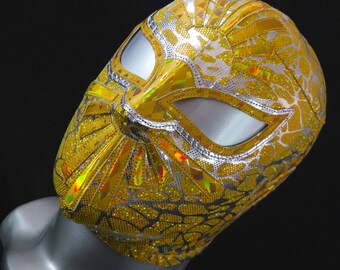 手作りの金色のレスリングマスク、ルチャドールのコスチューム