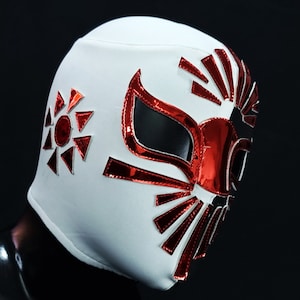 hand made white bland and red wrestling mask luchador costume wrestler lucha libre mexican mask maske cosplaysemi pro mask