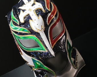 Máscara de lucha libre TRICOLOR hecha a mano, disfraz de luchador, máscara mexicana de lucha libre, máscara de cosplay, máscara semiprofesional