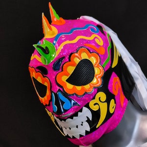 Máscara de lucha libre del Día de la Muerte hecha a mano, disfraz de luchador, máscara mexicana de lucha libre, máscara de cosplay, máscara semiprofesional