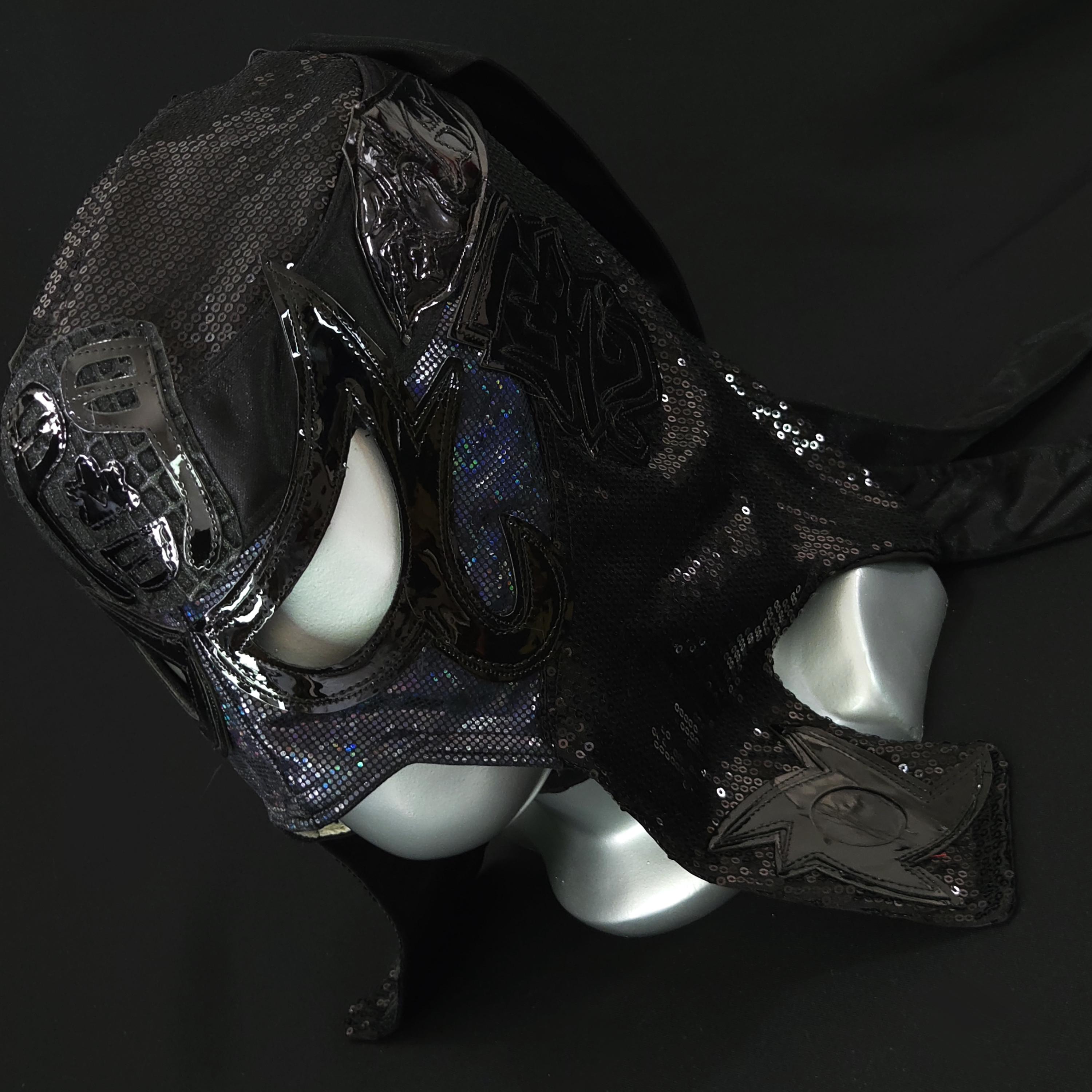 Máscara de lucha oscura hecha a mano, disfraz de luchador, máscara mexicana de lucha libre, cosplay