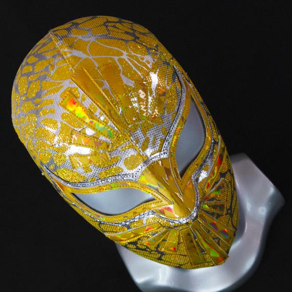 手作りの金色のレスリングマスク、ルチャドールのコスチューム