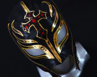 MÁSCARA DE ORO NEGRO hecha a mano, máscara de lucha libre, disfraz de luchador, máscara mexicana de lucha libre, máscara de cosplay