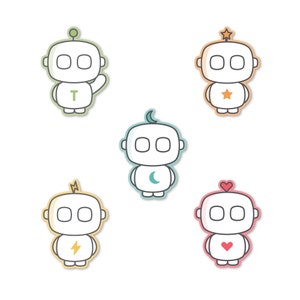 Robot Vinyl Sticker, Tiny Robot, Cute Robot, Heart, Star, Lightening, Moon, Stickers