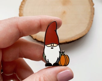 Gnome Enamel Pin, Gnome with pumpkin, Garden Gnome pin, Gnomes in Fall, Autumn Harvest, Woodland Creature, Hard Enamel Pins