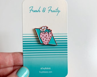 Strawberry Enamel Pin, 80's Enamel Pin, 80's, Gift for Her, Fruit, Strawberry, Red & Teal, Fresh and Fruity, Soft Enamel pin