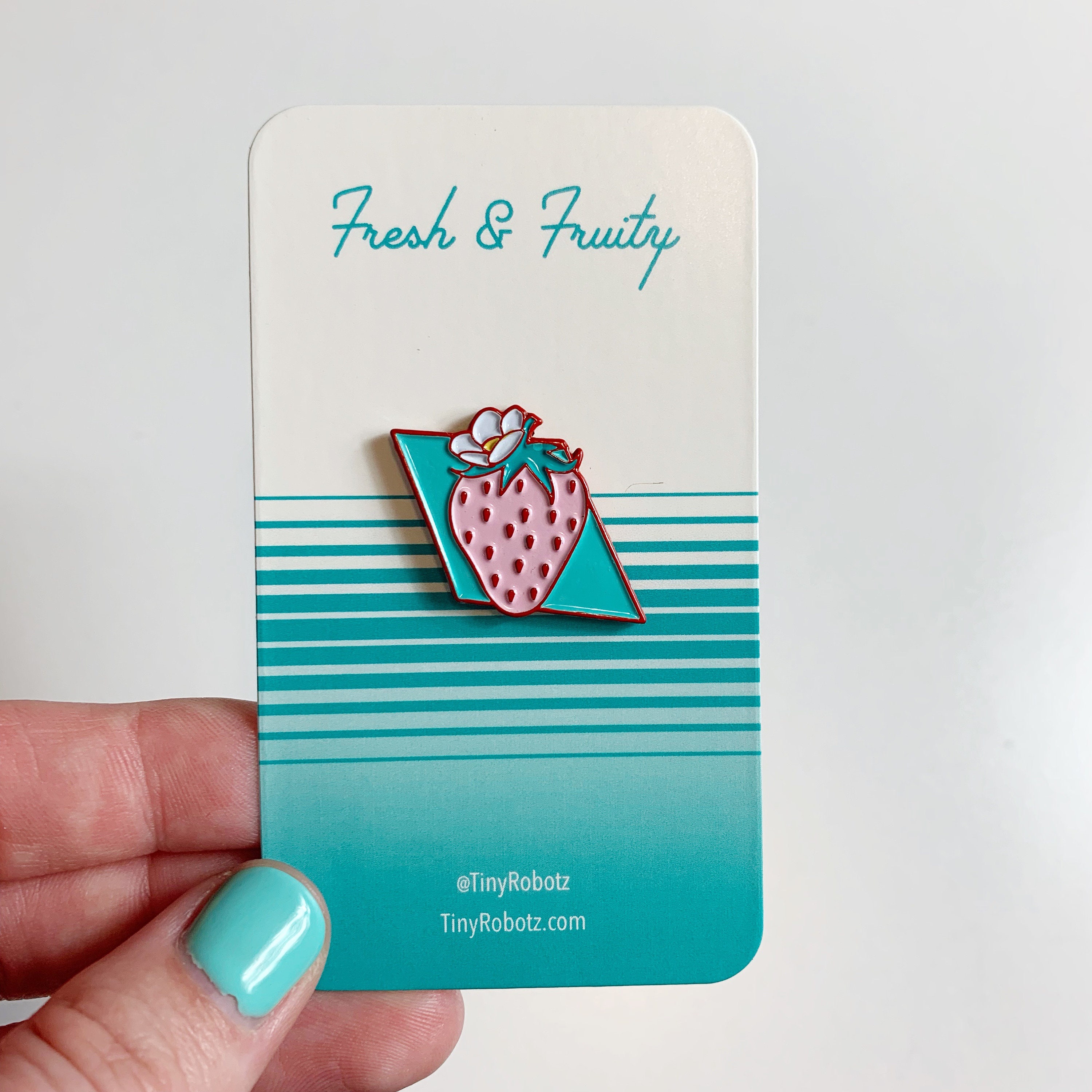 Strawberry Enamel Pin, 80's Enamel Pin, 80's, Gift for Her, Fruit, Strawberry, Red & Teal, Fresh and Fruity, Soft Enamel pin