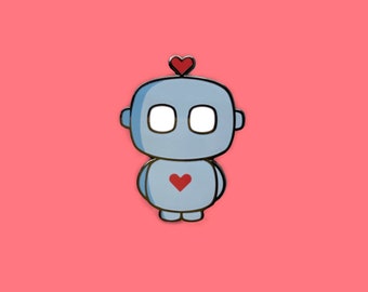 Robot Enamel Pin, Heart, Love, Robot Love pin, Blue, red and white, Hard Enamel Pins