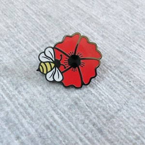 Poppy and Bumble Bee Hard Enamel Pin - Black Nickle Finish