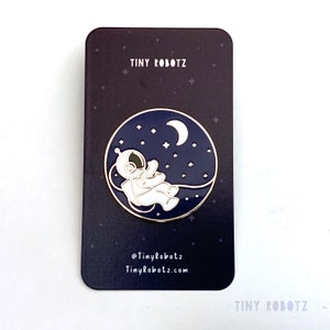 Space Walk Enamel Pin, Blue & White, Astronaut, Space, Stars, Hard Enamel