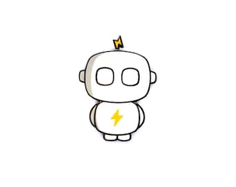 Robot Enamel Pin, Lightning, Moon and Stars, Robot Lightning pin, White, Gray and Yellow, Hard Enamel Pins