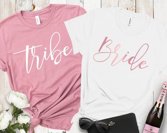 Bride, Tribe Shirts, Bags, Hats & More! bridesmaid tshirts, bachelorette party shirts, bridal party, wedding party, bridesmaid gift