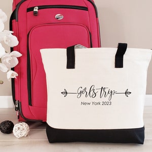 Girls Trip Tote Bag, Custom Tote Bag, Canvas with Zipper, Vacation Tote Bag, Personalized Girls Trip Gifts