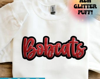 Custom Glitter Puff Team Name Sweater, Embossed School Mascot Sweatshirt, School Spirit Shirt, Cheer Dance Team, Football Mom, Glitter Puff