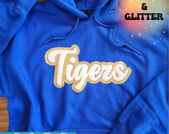 Embossed School Mascot Sweatshirt, Custom Team Name Sweater with Glitter, School Spirit Cheer Shirt, Football Mom Apparel