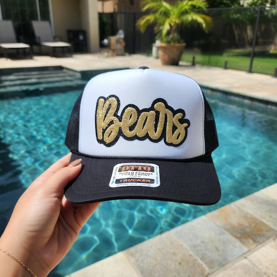 Bears Custom Trucker Hat, Puff Embossed Print, Glitter puff hat, Custom Baseball Hat, Team Hat, Football Mom Hat, Mascot Hat
