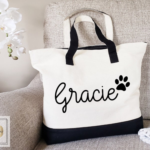 Zipper Tote Bag, Custom dog mom Gift, Personalized Pet Bag, Custom Pet Bag, Custom pet tote Bag, pet gift, Personalized Tote Bag Women