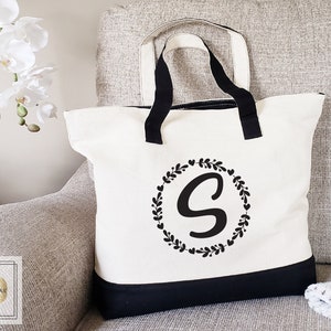 Monogram Tote Bag with 100% Cotton Canvas and a Chic Personalized Monogram  Black