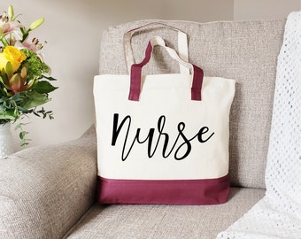 Zipper Tote Bag, lpn tote bag, rn tote bag, tote bag for nurses, nurse tote bag, canvas tote bag, personalized tote, personalized bag