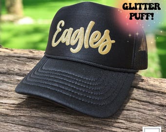 Customized Trucker Hat, Glitter Puff Embossed Print, Custom Team Hat, Custom Baseball Hat, Football Mom Hat, Mascot Hat