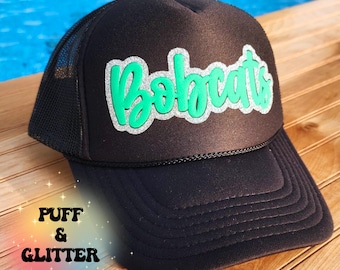 Custom Trucker Hat For Women, Puff and Glitter Embossed Print, Custom Baseball Hat, Team Hat, Football Mom Hat, Mascot Hat