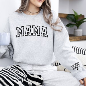 Mama Keepsake Sweatshirt with Puff Lettering, Personalized Kid Names on Sleeve, Mama Sweater, New Mom Gift, Maroon image 4