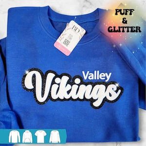 Custom Puff Print Team Name Sweatshirt, Glitter & Embossed Mascot Sweater, Custom School Spirit Tee Shirt, Gift Idea, Metallic Puff Print