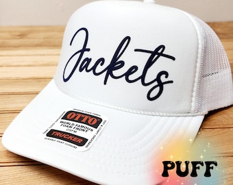 Jackets Custom Trucker Hat, Puff Embossed Print, Custom Baseball Hat, Team Hat, Football Mom Hat, Mascot Hat