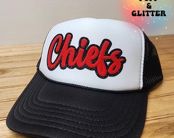 Chiefs Custom Trucker Hat, Puff Embossed Print, Custom Baseball Hat, Team Hat, Football Mom Hat, Mascot Hat