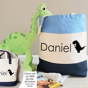 Dinosaur Kid's Tote Bag, Library Bag, Book Tote, Preschool Bag, Preschool Teacher, Kindergarten Tote, Custom Tote, Personalized Tote Bag image 1