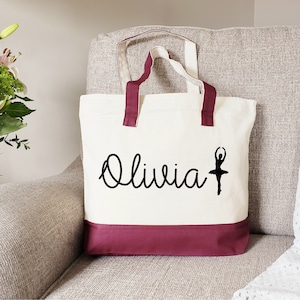 Zipper Tote Bag, Ballet bag, Ballet bag for girls, Ballet bag personalized, Ballet tote bag, Personalized gift, Cotton Canvas Tote