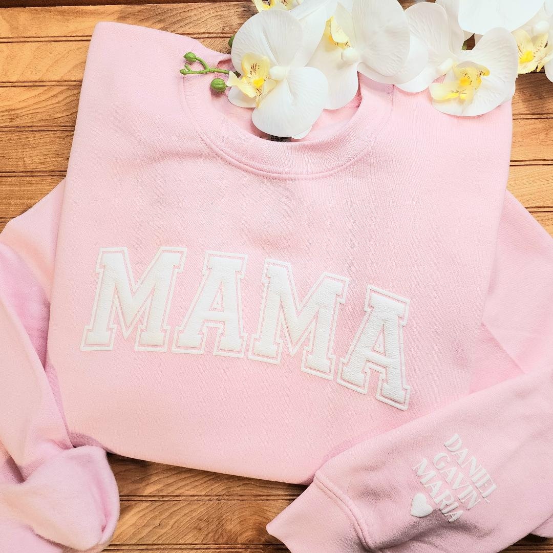 Personalized Mama Sweatshirt With Kid Names on Sleeve, Mothers Day Gift