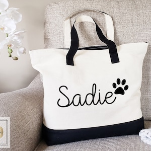 Zipper Tote Bag, Custom dog mom Gift, Personalized Pet Bag, Custom Pet Bag, Custom pet tote Bag, pet gift, Personalized Tote Bag Women