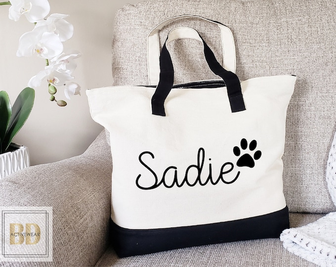 Zipper Tote Bag, Custom dog mom Gift, Personalized Pet Bag, Custom Pet Bag, Custom pet tote Bag, pet gift, Personalized Tote Bag Women