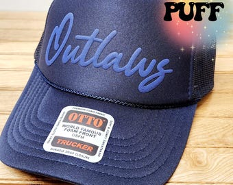 Outlaws Custom Trucker Hat, Puff Embossed Print, Custom Baseball Hat, Team Hat, Football Mom Hat, Mascot Hat