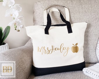 Zipper Tote Bag, Teacher tote bag, Personalized teacher tote bag, Gifts for teachers, Teacher life, Personalized teacher gift, Custom Tote