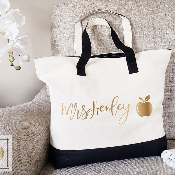 Zipper Tote Bag, Teacher tote bag, Personalized teacher tote bag, Gifts for teachers, Teacher life, Personalized teacher gift, Custom Tote