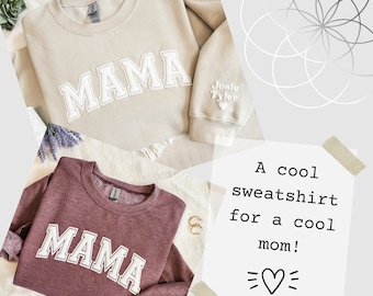 Mama Keepsake Sweatshirt with Puff Lettering, Personalized Kid Names on Sleeve, Mama Sweater, New Mom Gift, Maroon