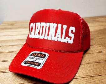Puff Cardinals Custom Trucker Hat, Puff Embossed Print, Baseball Hat, Team Hat, Football Mom Hat, Mascot Hat