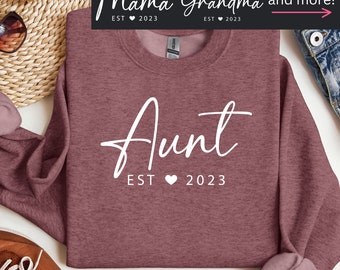 Aunt Sweatshirt with Established Year, Birthday Gift, Mothers Day Gift, Gift for Auntie, Cute Aunt Shirt, Keepsake Sweater
