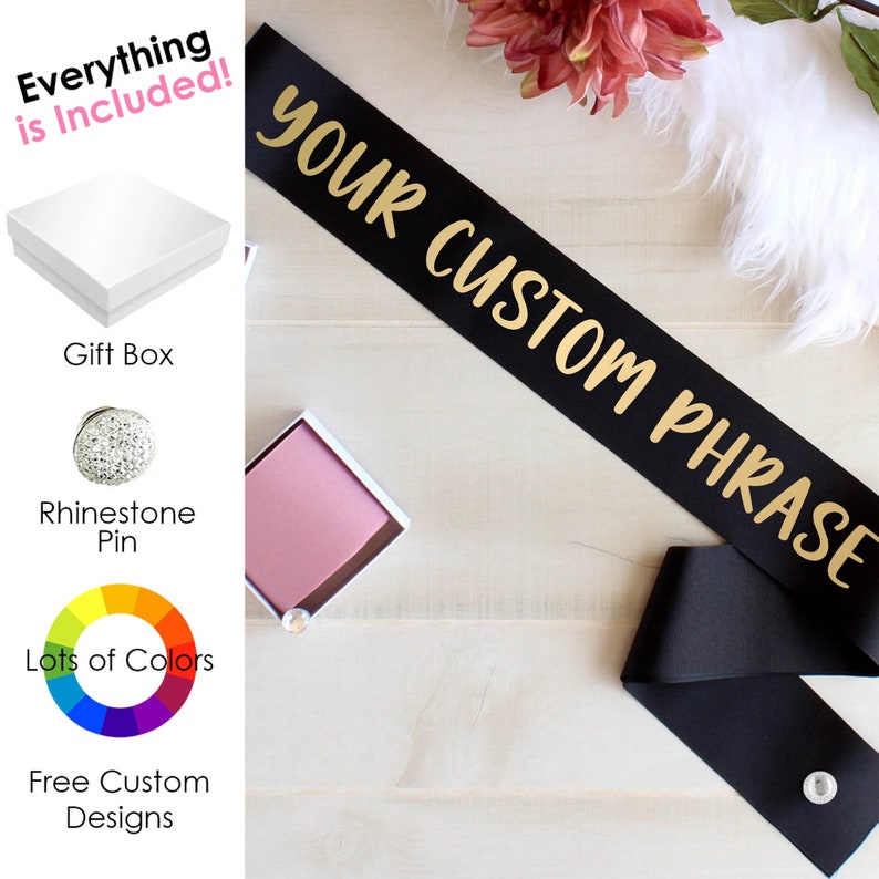 Personalized Sash, Custom Wedding Sash, Custom Baby Shower Sash, Custom Graudation Sash, Custom Birthday Sash, Custom Bachelorette Sash image 1