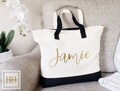 Zipper Tote Bag, Tote Bag Personalized Tote Bag Women - new bride Tote Bag Gift, Personalized Tote Bag, Cotton Canvas Tote