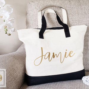 Zipper Tote Bag, Tote Bag Personalized Tote Bag Women - new bride Tote Bag Gift, Personalized Tote Bag, Cotton Canvas Tote