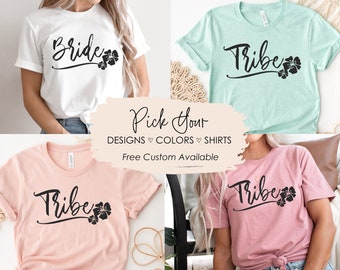 Bride Tribe Floral Shirts, Tropical Bachelorette party shirts, Hawaii Wedding, Beach bridal party shirts, bridesmaid proposal gift #BD98300