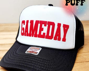 Puff Gameday Custom Trucker Hat, Puff Embossed Print, Baseball Hat, Team Hat, Football Mom Hat, Mascot Hat