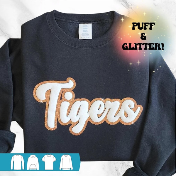 Custom Puff Team Name Sweater, Glitter Team Name Sweater, Embossed School Mascot Sweatshirt, School Spirit Shirt, Cheer, Football Mom