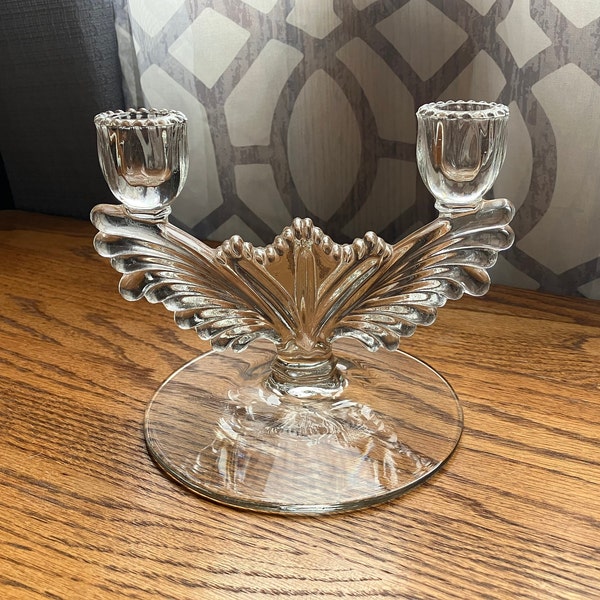 Clear Glass Double Candelabra Candlestick Holder