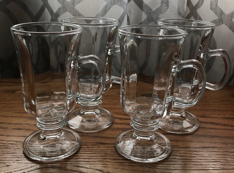 Irish Coffee Mugs Clear Glass Footed Set Of 4 Etsy