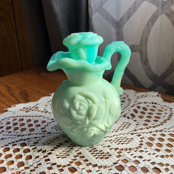 Avon Green Milk Glass Cruet Mini Pitcher With Stopper